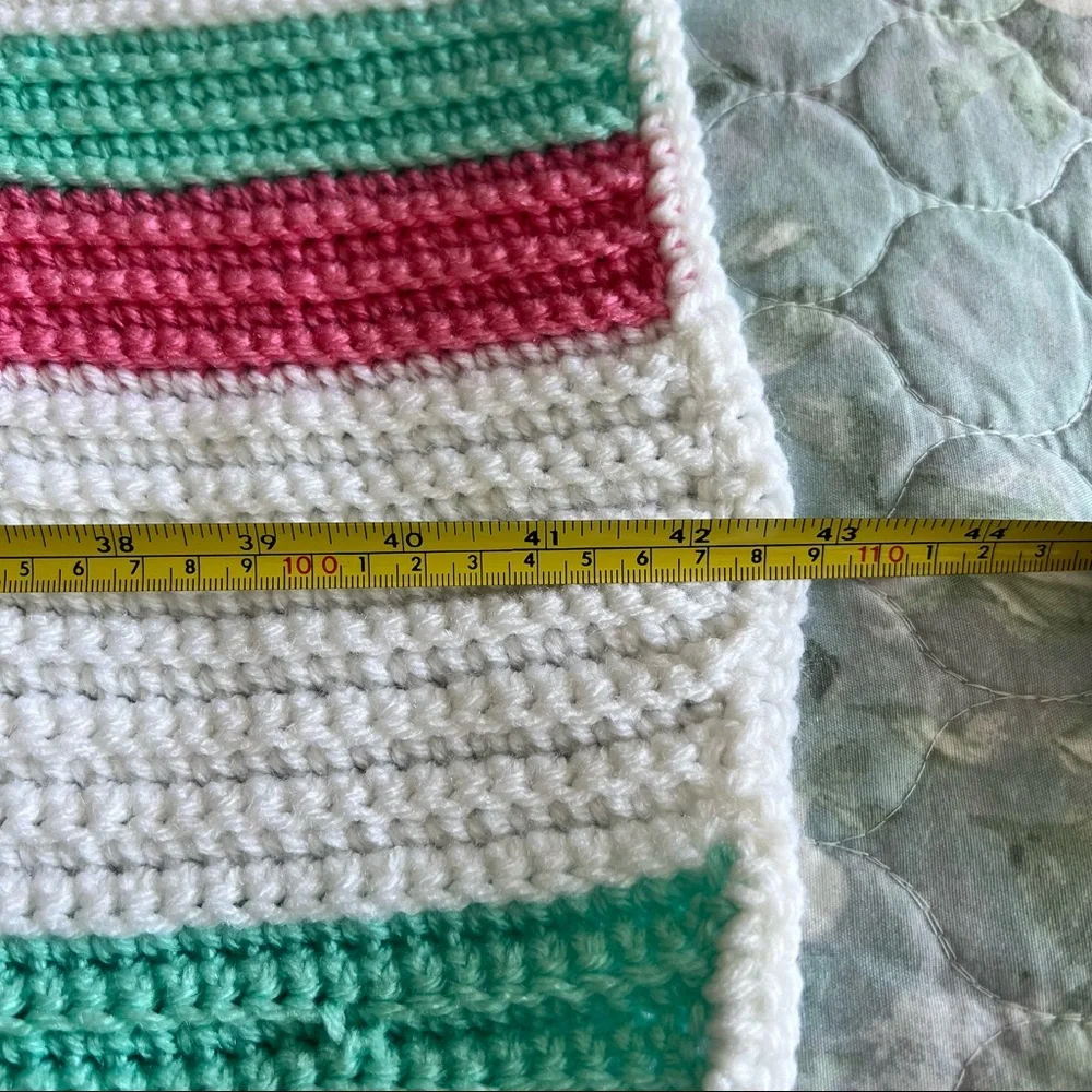 Afghan Blanket Throw Crochet Handmade Pastel Pink White Green Baby Blanket